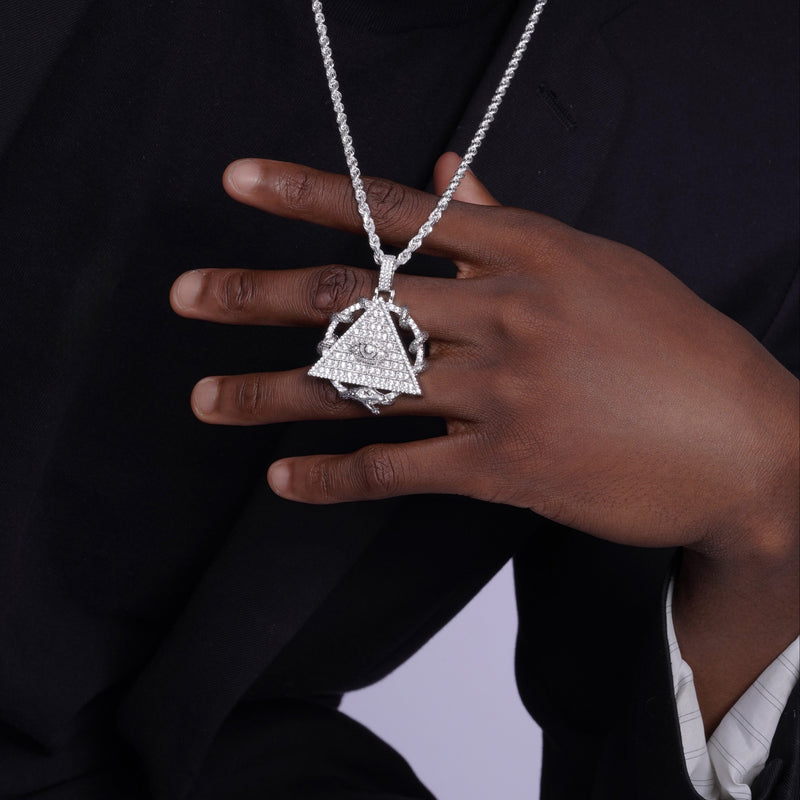 Colgante hip hop con ojo piramidal de circonita cúbica en plata de ley 925 rodiada - SLP00094