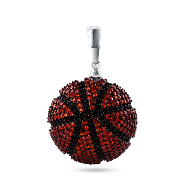 Colgante de baloncesto con circonita negra y naranja bañada en rodio en plata 925 - SLP00169BP