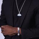 Rhodium Plated 925 Sterling Silver CZ Encrusted Eye Clear and Blue CZ Pendant - SLP00339-BLUE