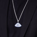 Rhodium Plated 925 Sterling Silver CZ Encrusted Eye Clear and Blue CZ Pendant - SLP00339-BLUE