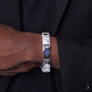 Rhodium Plated 925 Sterling Silver Clear with Blue or Yellow CZ Diamond Shaped Men's Hip Hop Bracelet - STBM00011