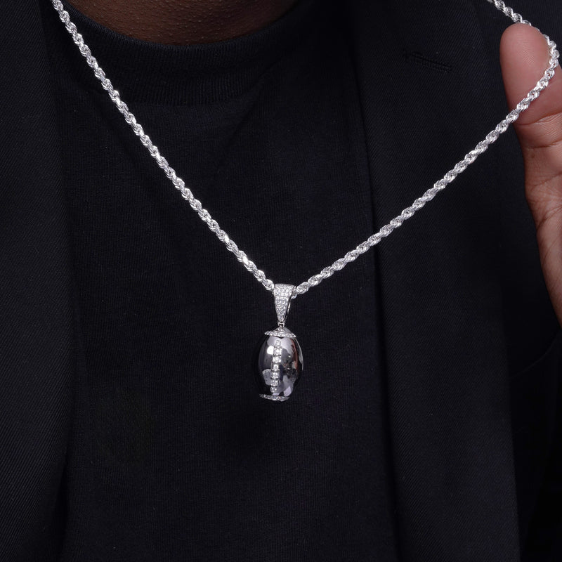 Rhodium Plated 925 Sterling Silver Football Clear CZ Pendant - SLP00343