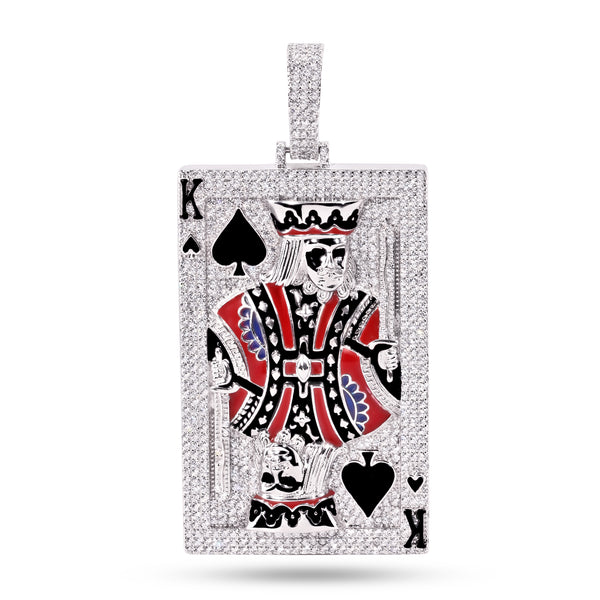 Silver 925 Rhodium Plated King of Spades Clear CZ Black and Red Enamel Pendant - SLP00363