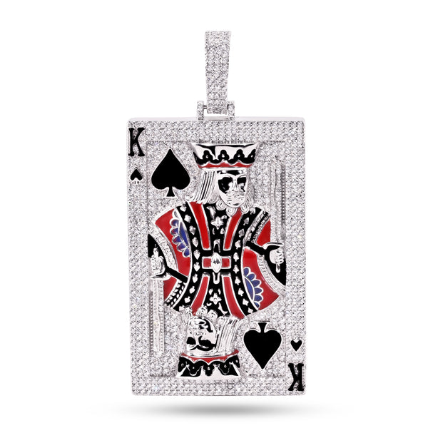 Rhodium Plated 925 Sterling Silver King of Spades Clear CZ Black