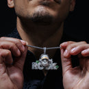 Colgante de plata de ley 925 rodiada con circonita cúbica verde y transparente de estilo hip-hop rock, con mono y simio esmaltado - SLP00377