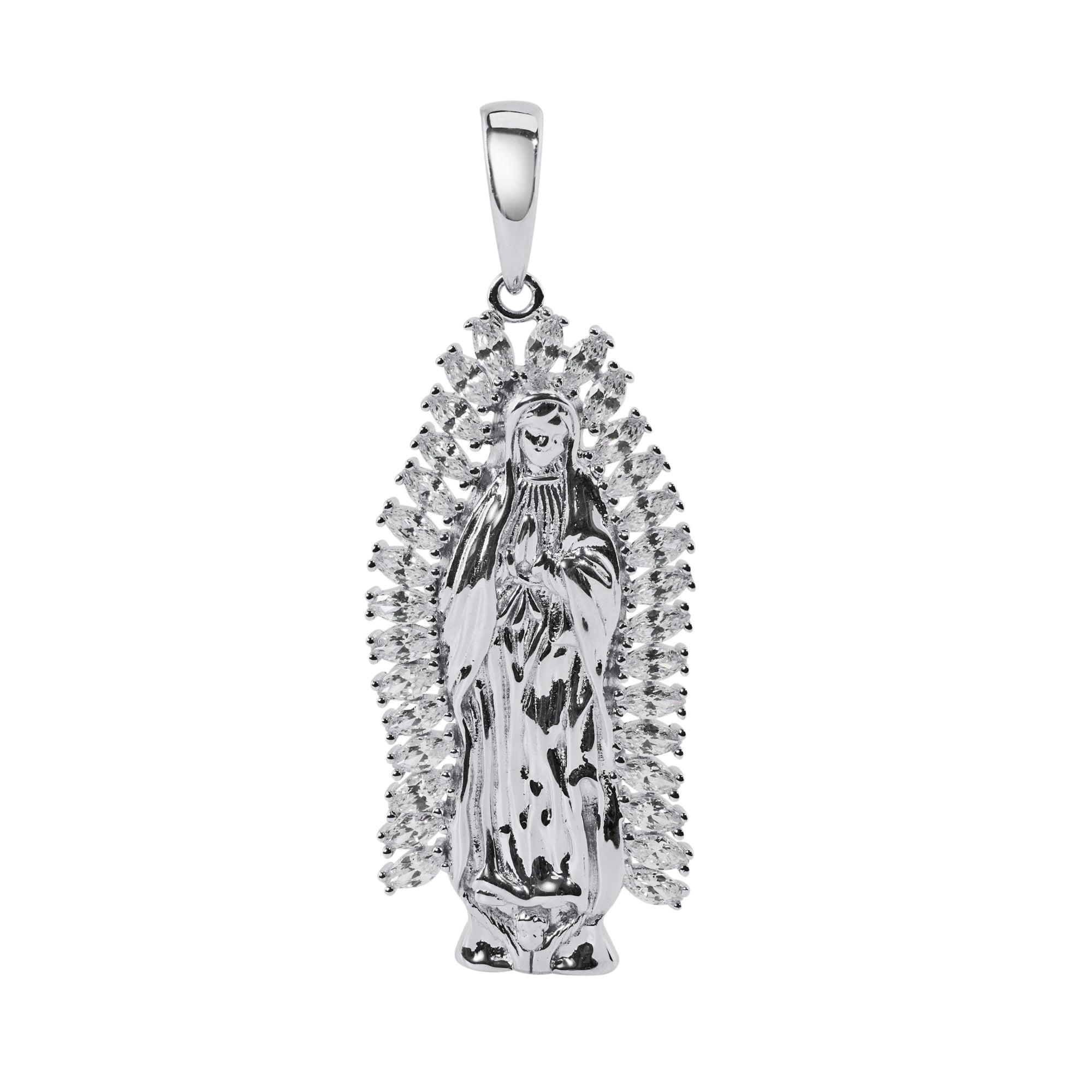 Colgante de Nuestra Señora de Guadalupe en plata de ley 925 rodiada con circonitas cúbicas transparentes - SLP00417