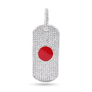 Rhodium Plated 925 Sterling Silver Rectangular Japan Flag Clear and Red CZ Pendant - SLP00430