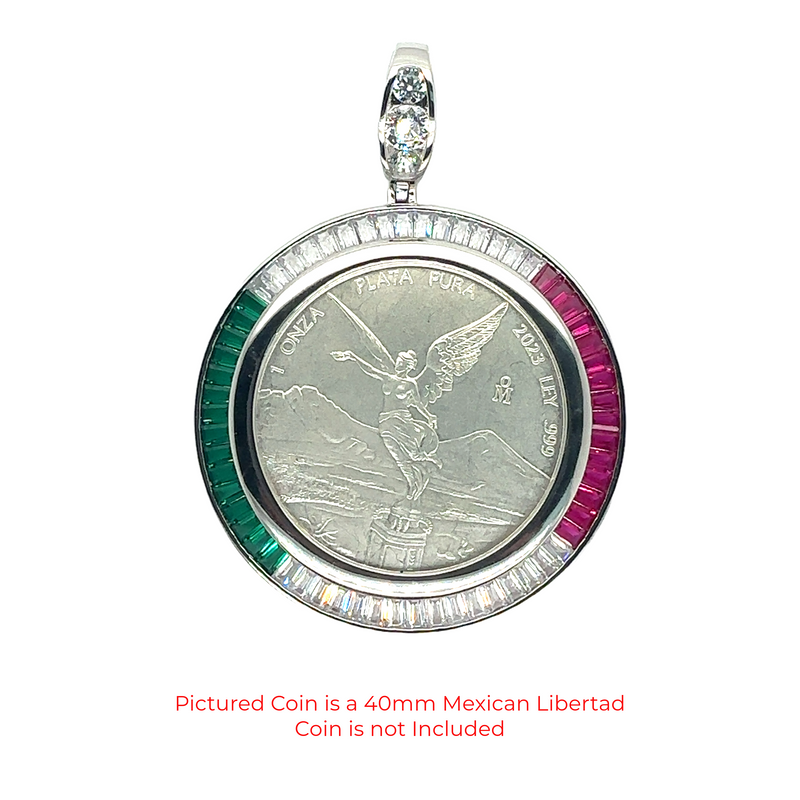 Bisel chapado en rodio de plata 925 para moneda baguette colgante de circonita verde claro y rojo - SLP00356