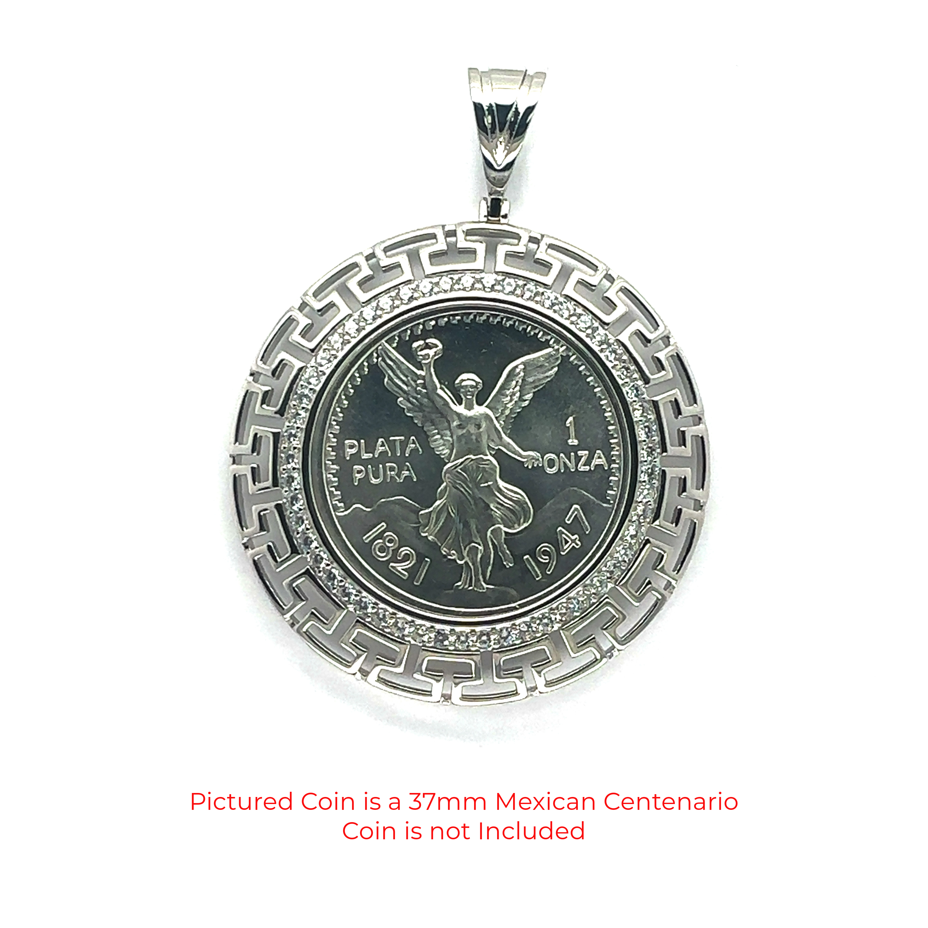 Rhodium Plated 925 Sterling Silver Centenario Bezel Aztec Clear CZ