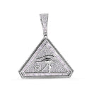 Rhodium Plated 925 Sterling Silver Eye of Horus Triangle Clear Baguette and Round CZ Pendant - SLP00437