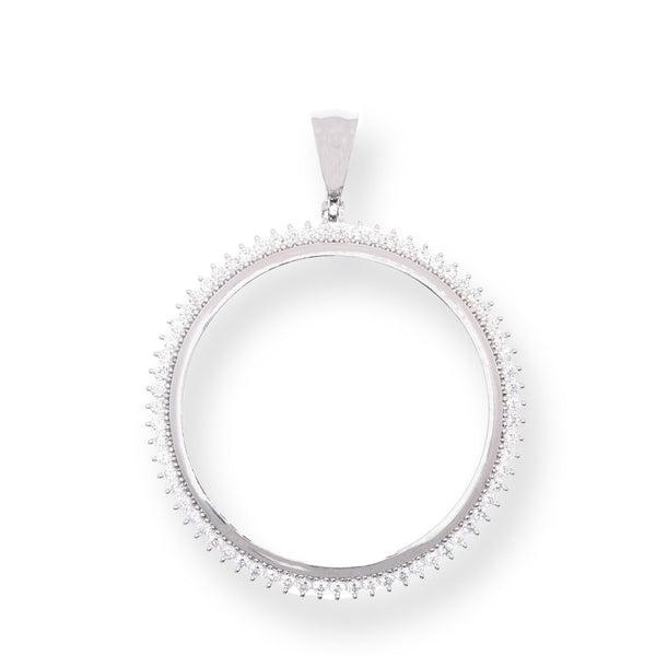 Rhodium Plated 925 Sterling Silver Bezel for Coin Clear CZ Pendant - SLP00442