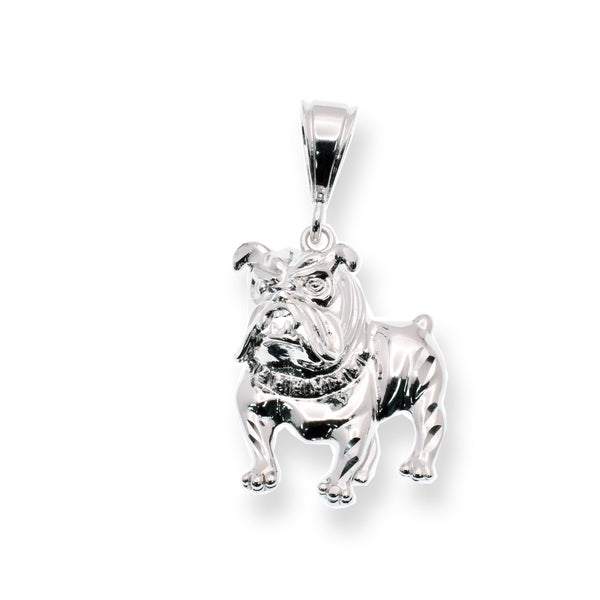 Rhodium Plated 925 Sterling Silver Diamond Cut Bulldog 21.3mm x 29mm Pendant - SLP00449