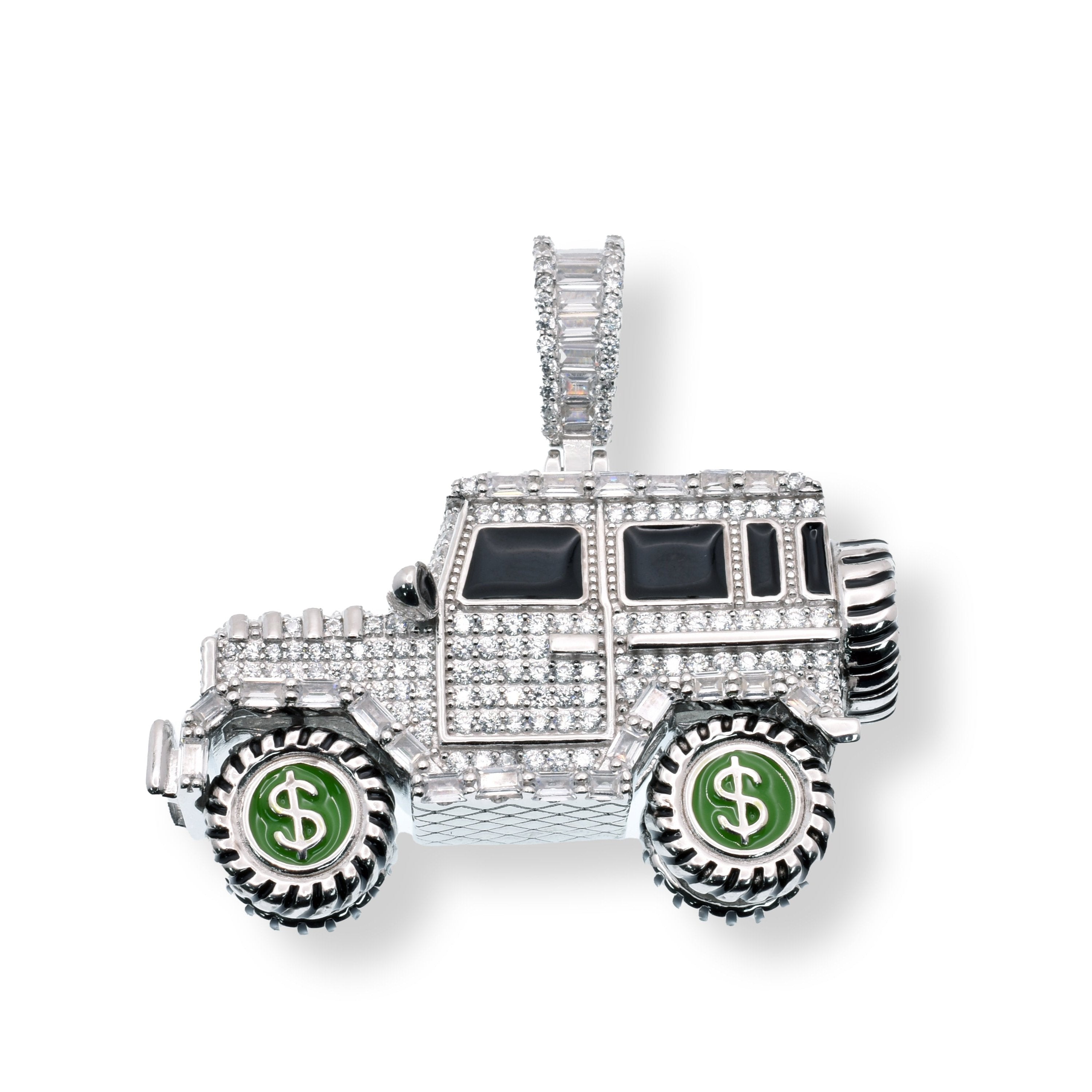 Rhodium Plated 925 Sterling Silver Jeep SUV Spinning Dollar Wheels ...