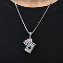 Bisel chapado en rodio de plata 925 para moneda colgante de circonita verde claro y rojo - SLP00357