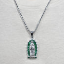 Bisel chapado en rodio de plata 925 para moneda colgante de circonita verde claro y rojo - SLP00357