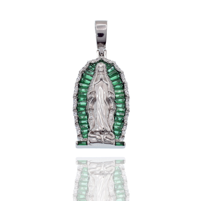 Bisel chapado en rodio de plata 925 para moneda colgante de circonita verde claro y rojo - SLP00357