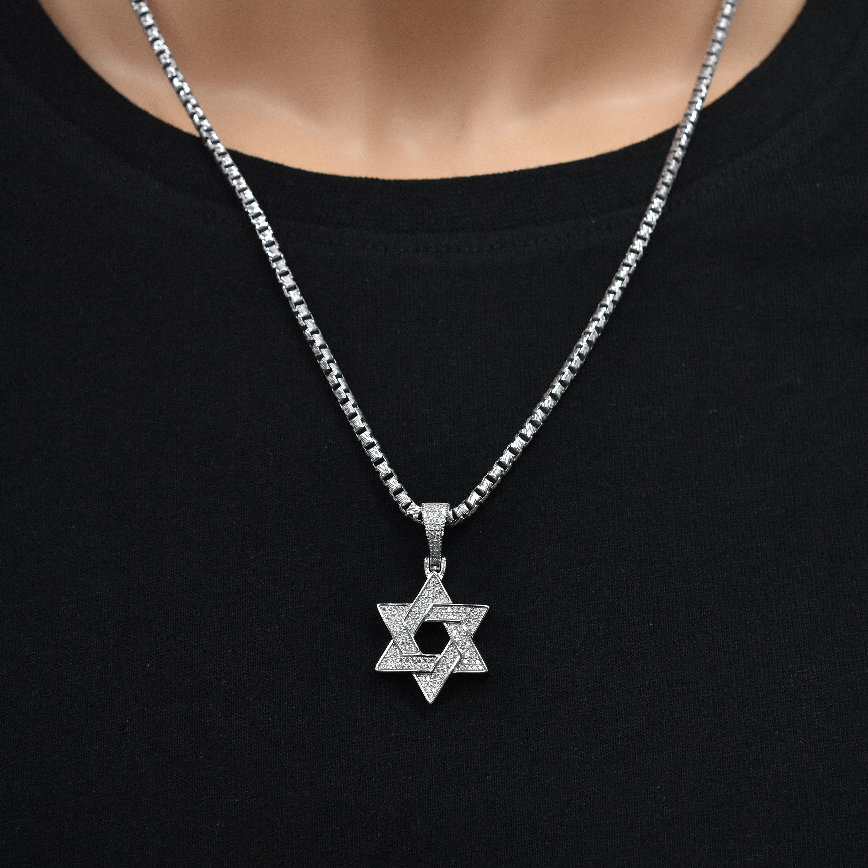 Rhodium Plated 925 Sterling Silver Star Of David Iced Out Clear CZ