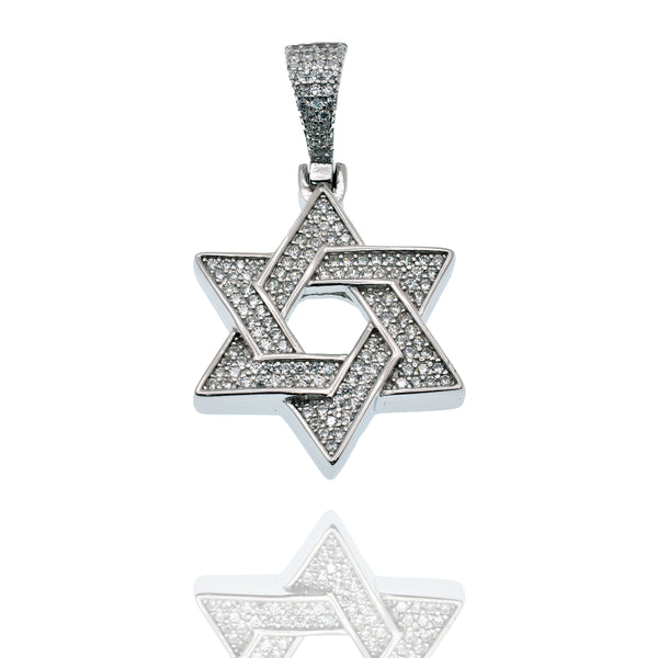 Rhodium Plated 925 Sterling Silver Star Of David Iced Out Clear CZ