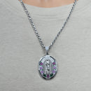 Bisel chapado en rodio de plata 925 para moneda colgante de circonita verde claro y rojo - SLP00357