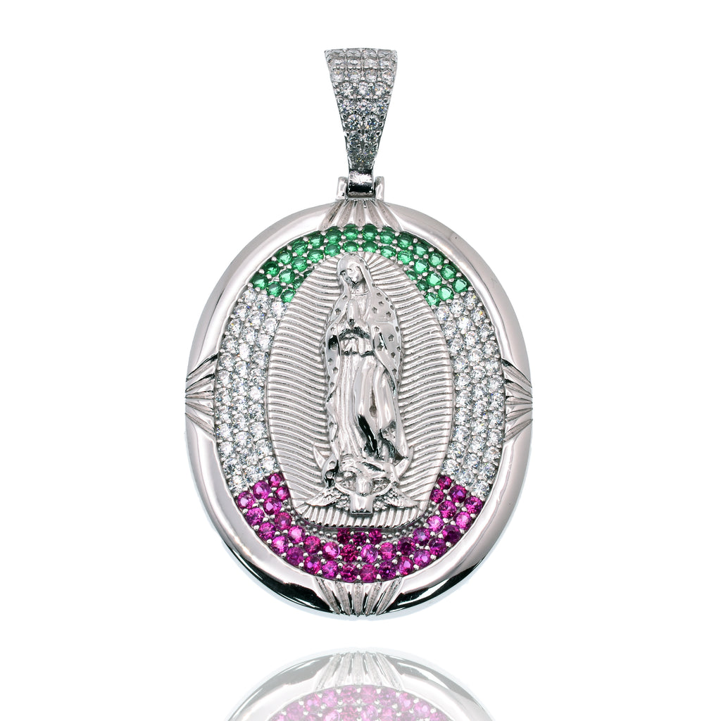 799646c01 Rhodium Plated 925 Sterling Silver Our Lady of Guadalupe Multicolor CZ ...