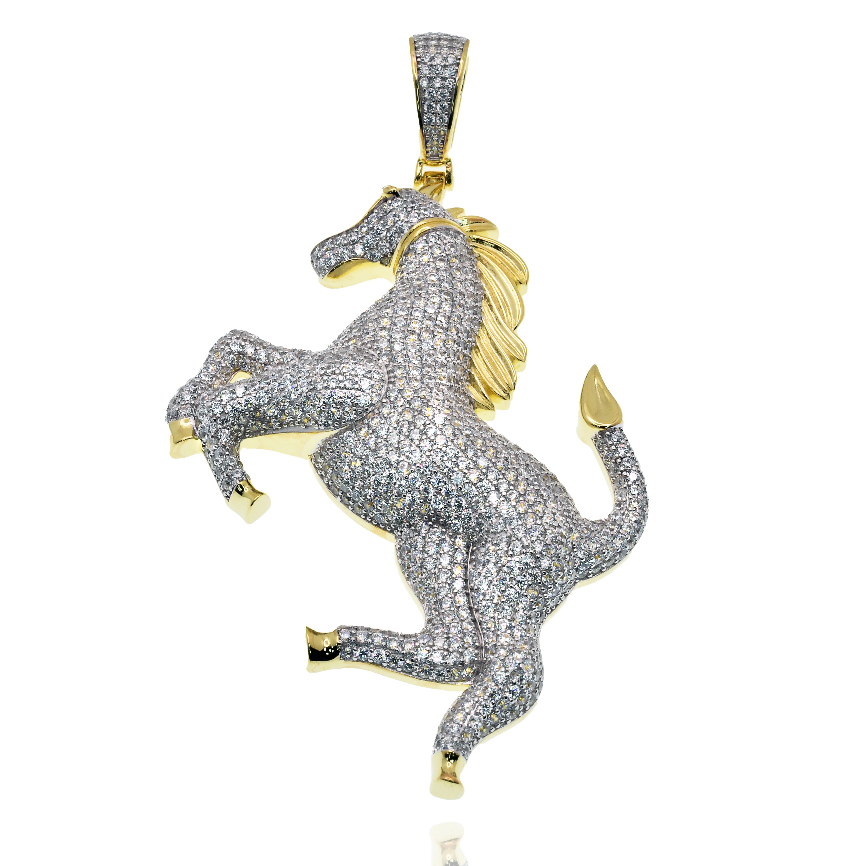 Two-Tone Plated 925 Sterling Silver Iced Out Horse 53mm x 65mm