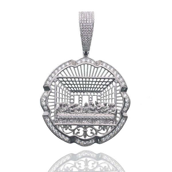 Bisel chapado en rodio de plata 925 para moneda colgante de circonita verde claro y rojo - SLP00357