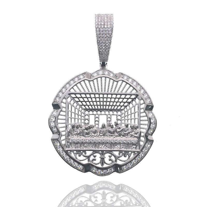 Bisel chapado en rodio de plata 925 para moneda colgante de circonita verde claro y rojo - SLP00357