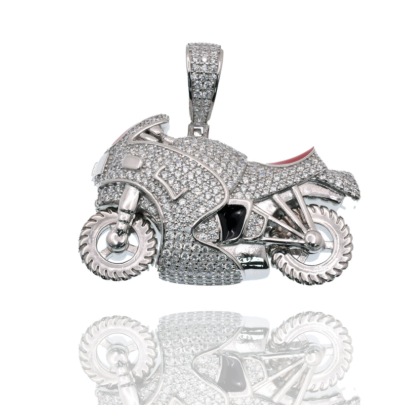 Bisel chapado en rodio de plata 925 para moneda colgante de circonita verde claro y rojo - SLP00357