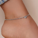 Rhodium Plated 925 Sterling Silver Double Strand Heart Anklet - SOA00005