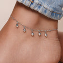 Rhodium Plated 925 Sterling Silver 5 Dangling Bead Anklet - SOA00010