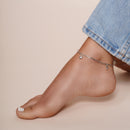 Rhodium Plated 925 Sterling Silver Paperclip Chain Stars and Moon Charm Adjustable Anklet - SOA00029