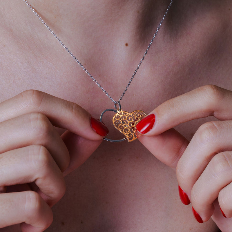 Collar de corazón chapado en oro rosa y rodio de 2 tonos de plata 925 - SOP00016