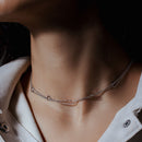 Rhodium Plated 925 Sterling Silver Double Chain Hearts Necklace - SOP00058