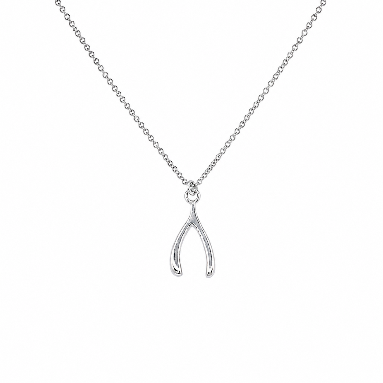 Rhodium Plated 925 Sterling Silver Reversible Wishbone Pendant Necklace - SOP00149