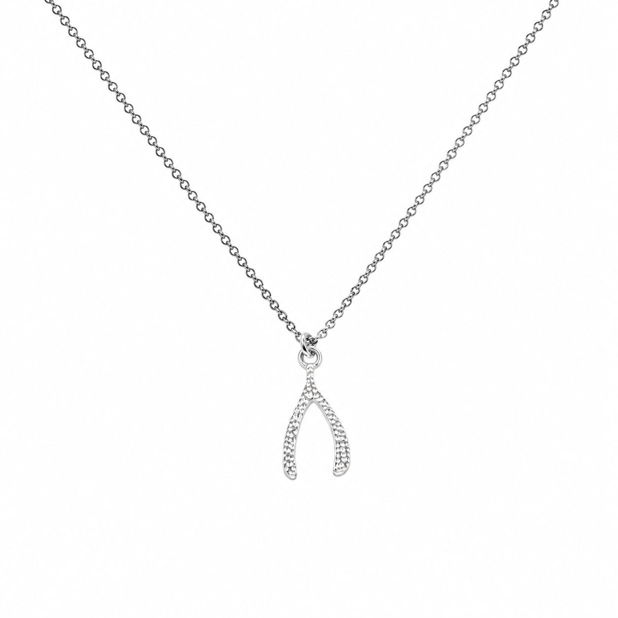 Rhodium Plated 925 Sterling Silver Reversible Wishbone Pendant Necklace - SOP00149