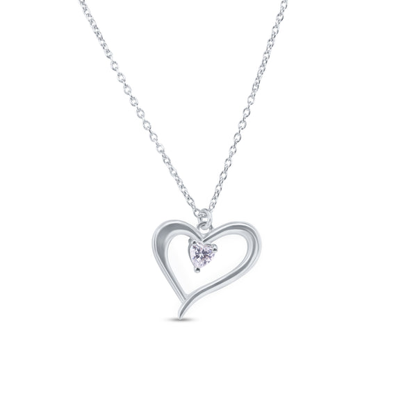 Colgante de collar con circonita transparente en forma de corazón chapado en rodio de plata 925 - SOP00181