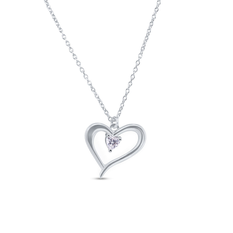 Rhodium Plated 925 Sterling Silver Heart Clear CZ Necklace Pendant - SOP00181