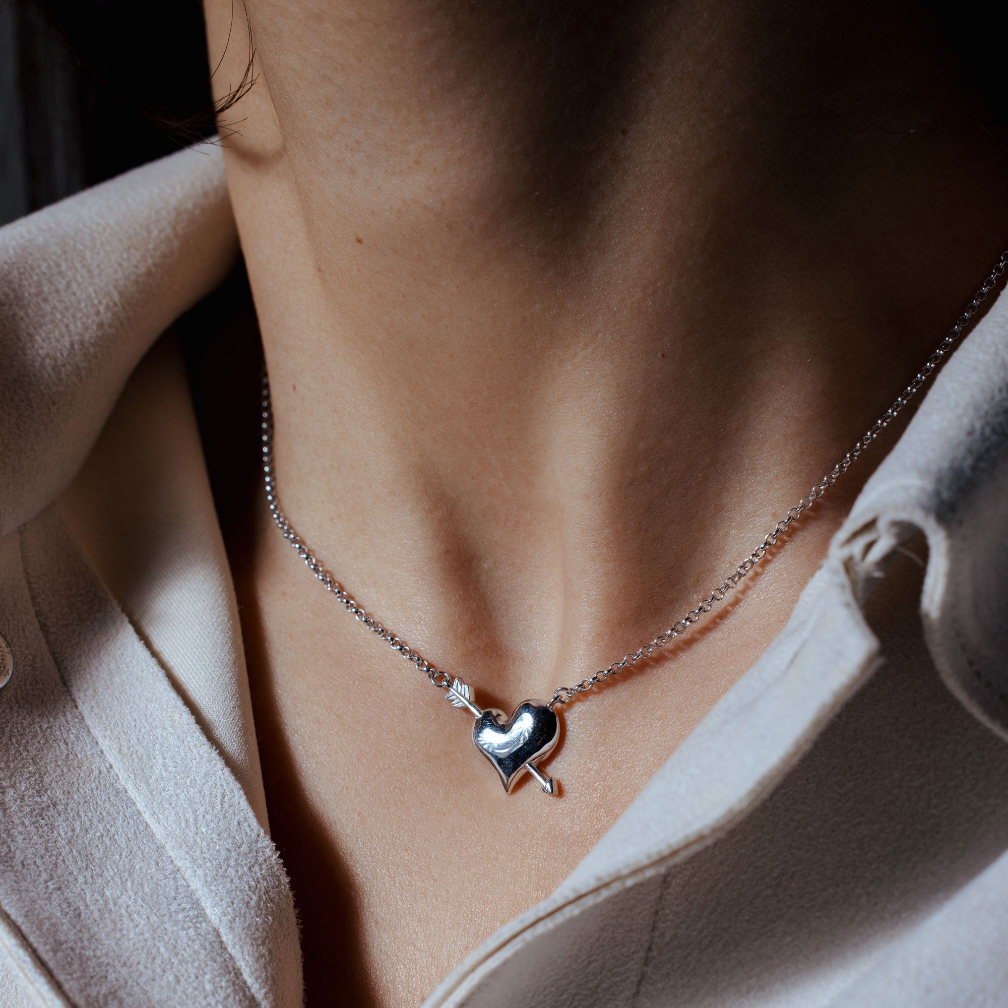 Collar con colgante de corazón de San Valentín en plata de ley 925 rodiada - SOP00182