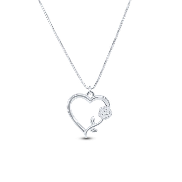 Colgante de collar con forma de rosa y corazón chapado en plata 925 - SOP00183