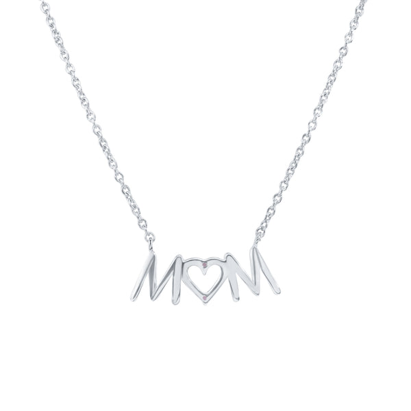 Colgante de collar con circonita transparente y corazón de mamá chapado en rodio de plata 925 - SOP00184