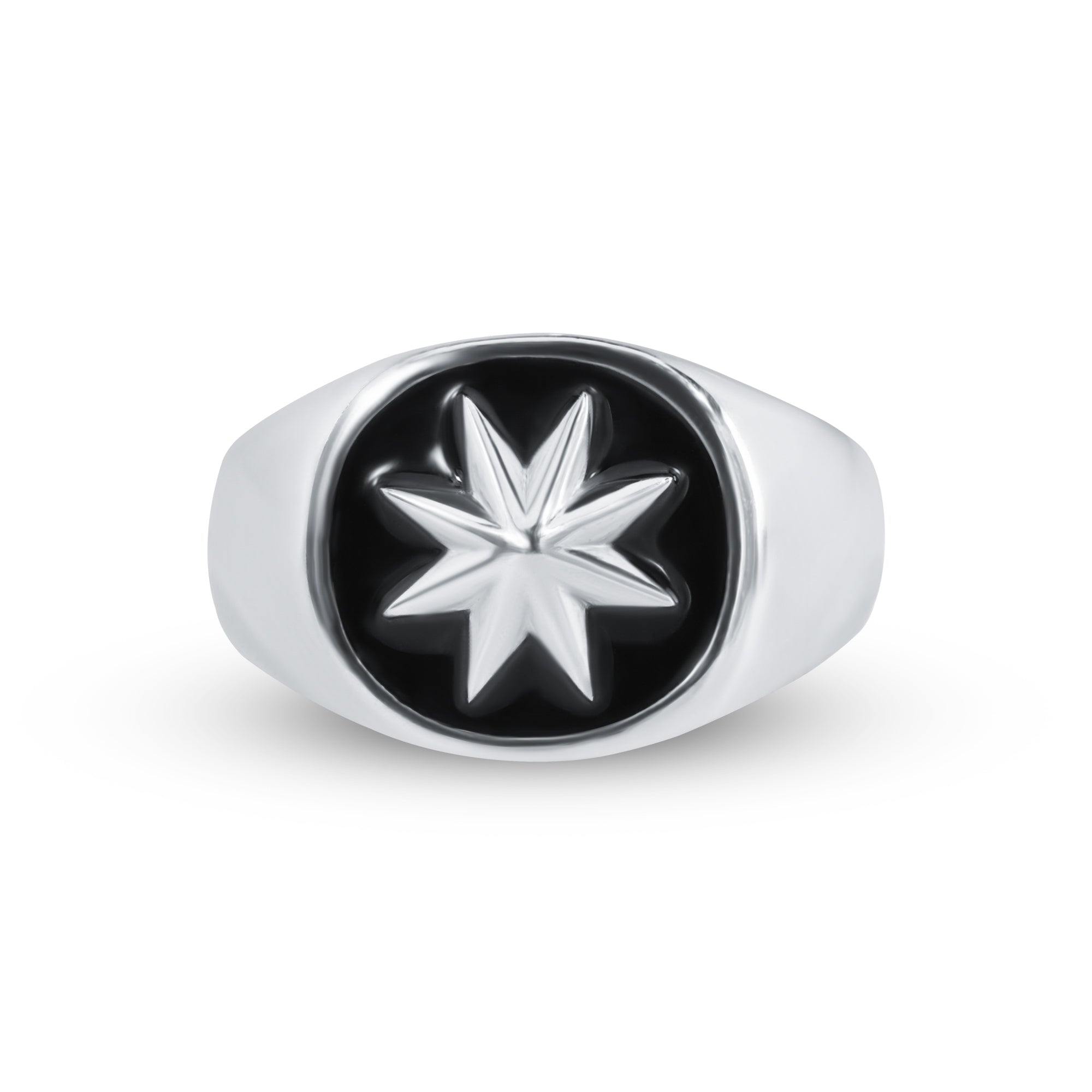 ブラックスターsilverring Silver 925 High Polished Octagram Star Black Enamel Ring