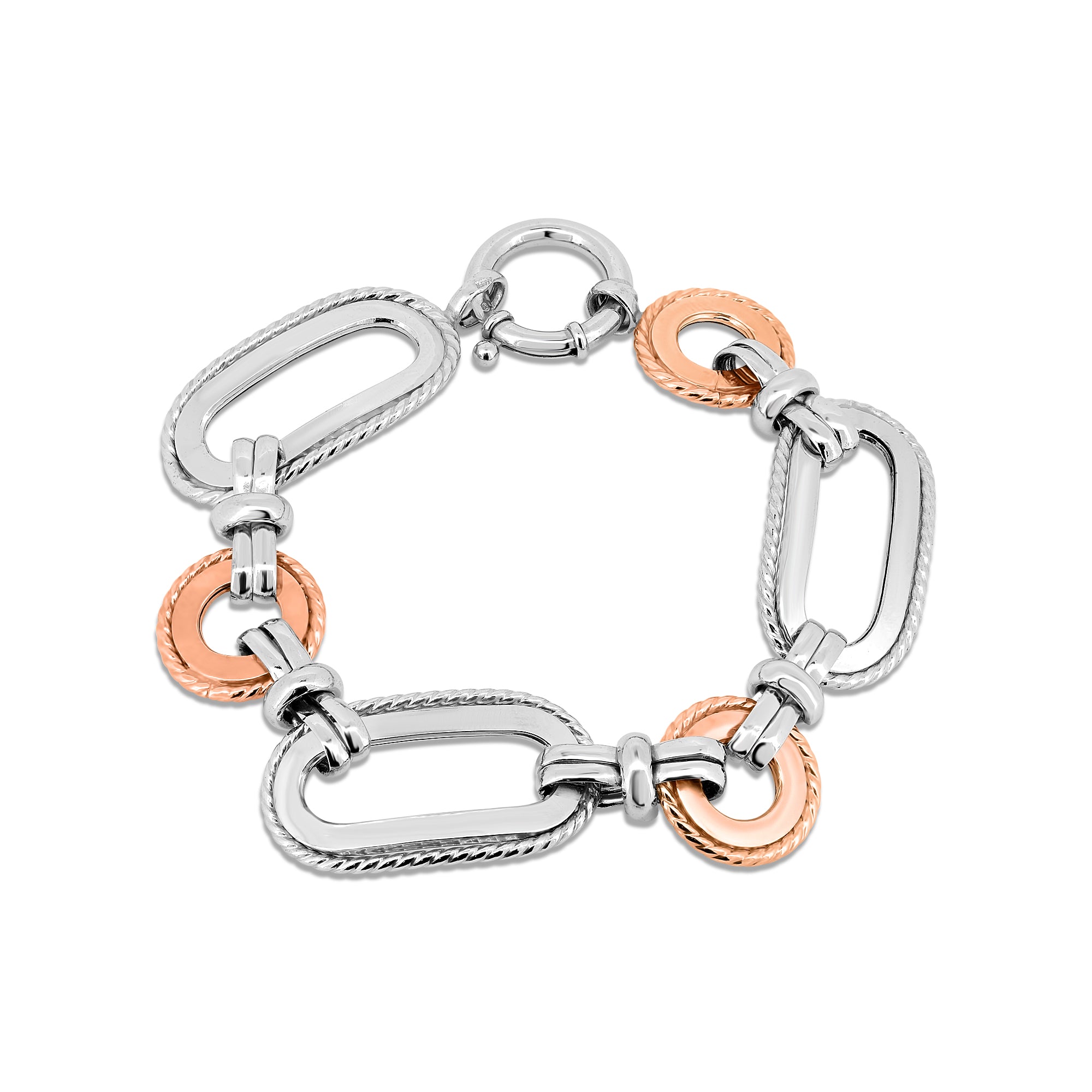 Silver 925 2 Toned Rose Gold and Rhodium Plated Fancy Link Bracelet ...