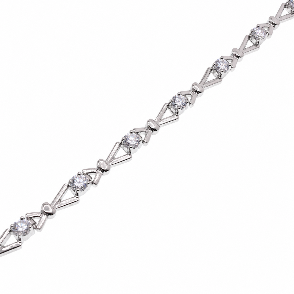 Rhodium Plated 925 Sterling Silver CZ X-link Fancy Bracelet - SPB00021