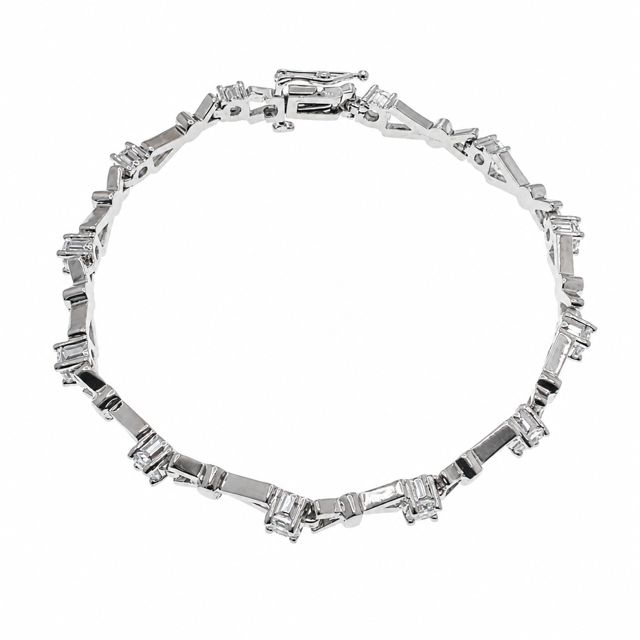 Rhodium Plated 925 Sterling Silver CZ X-link Fancy Bracelet - SPB00021