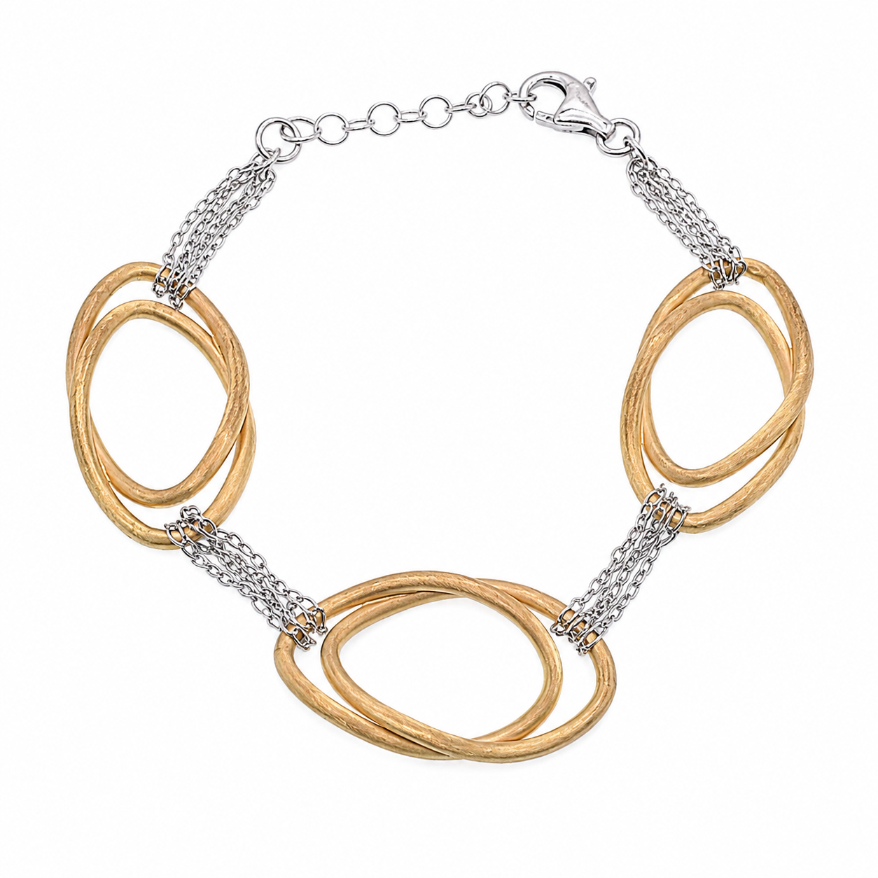 Clearance - Two-Tone Plated 925 Silver Oval Matte Link Italian Bracelet - SPB00022