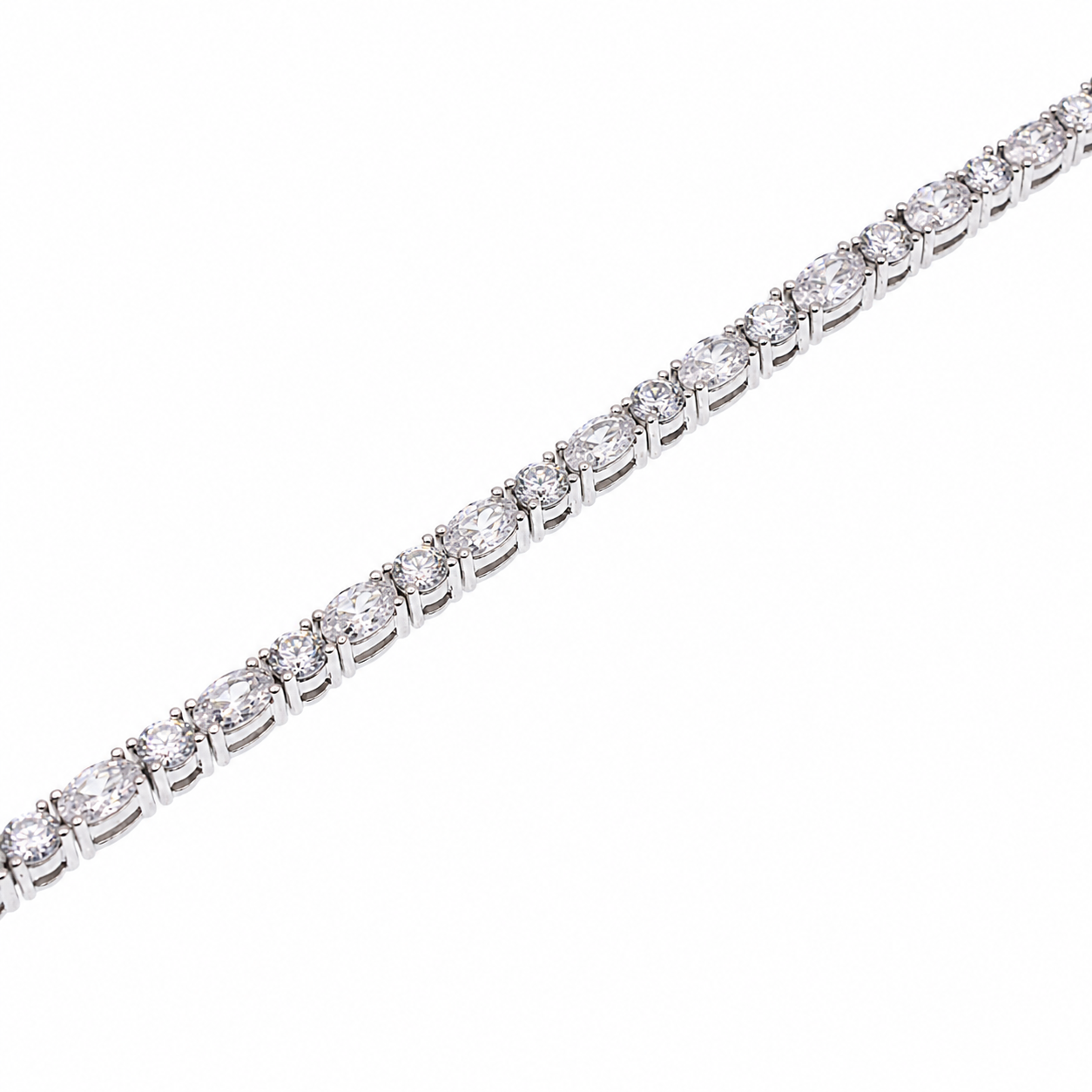 Final Price - Sterling Rhodium Plated Oval and Round CZ Tennis Bracelet- SPB00023