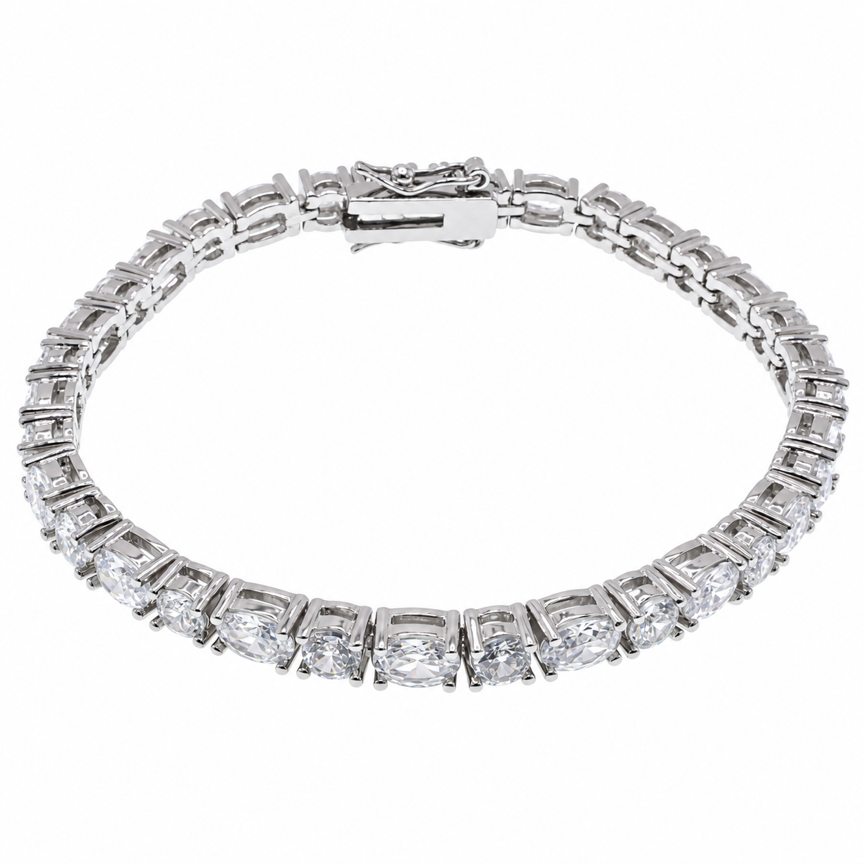 Final Price - Sterling Rhodium Plated Oval and Round CZ Tennis Bracelet- SPB00023