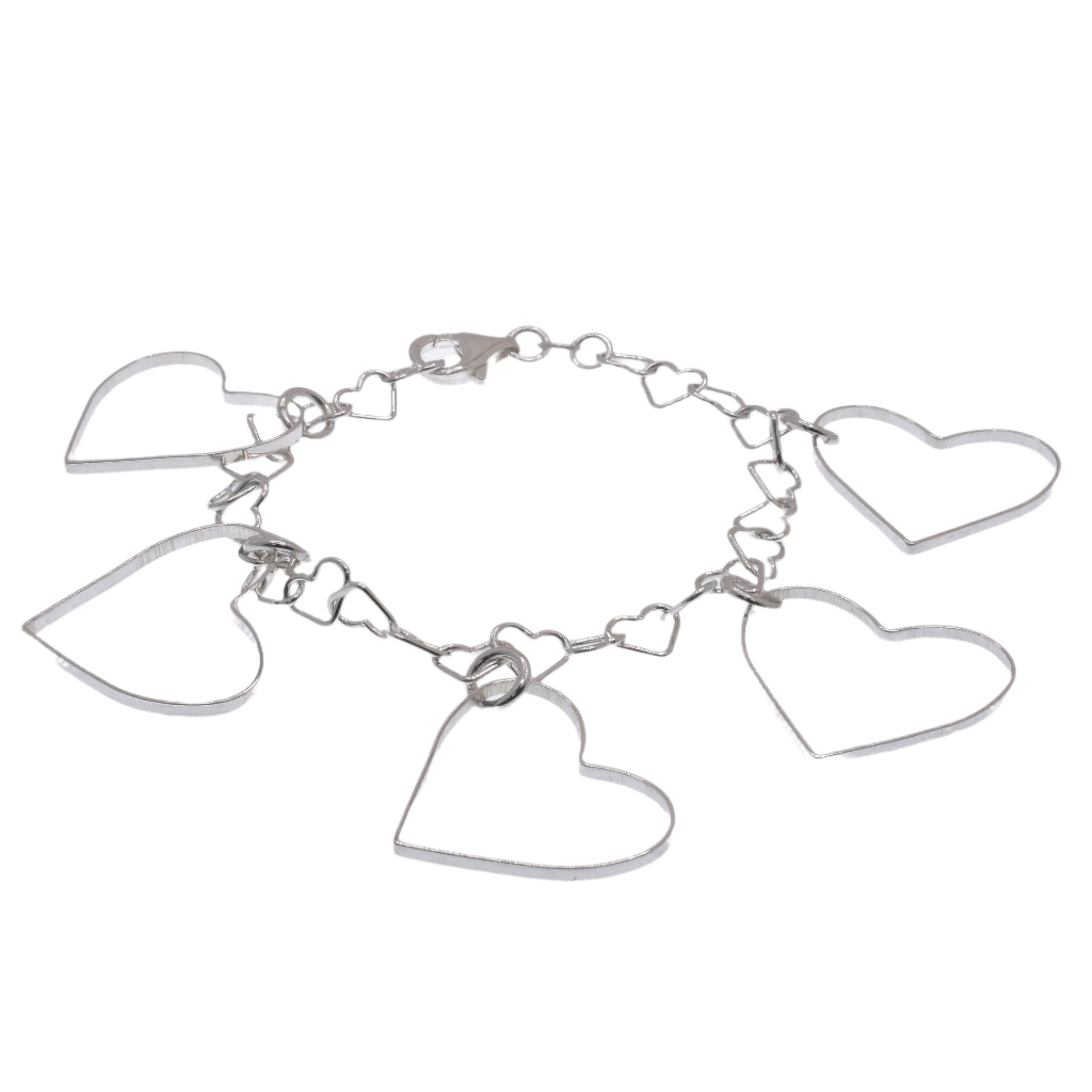 High Polish 925 Sterling Silver Multi Heart Link Bracelet