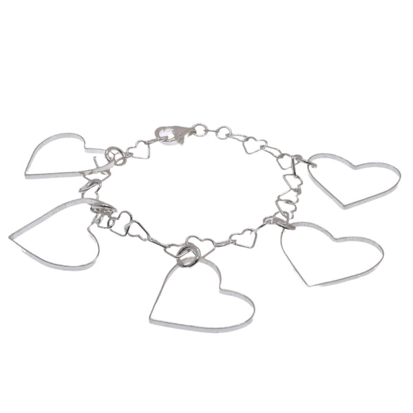 High Polish 925 Sterling Silver Multi Heart Link Bracelet- SPB00025