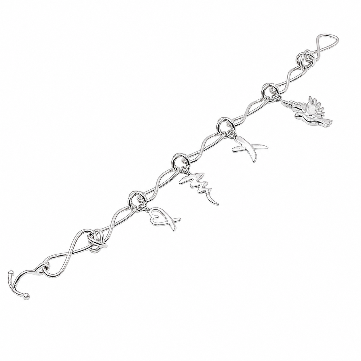 Clearance - Rhodium Plated 925 Sterling Silver Multi Charm Infinity Bracelet- SPB00038